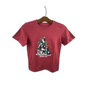 Life Is Good Kids T-Shirt Size Medium Penguins "Shine On" Graphic Faded Red NWT